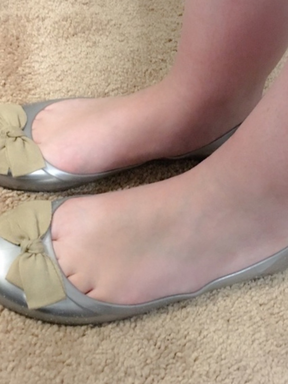J. Crew Silver Jelly Flats with Tan Bow - Picture 3 of 3
